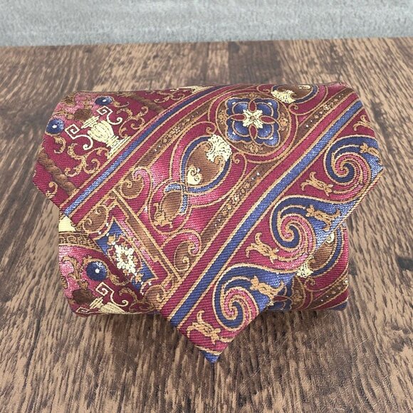 Graham Lockwood Tie Silk Red Colorful Gift Preppy Rococo Ornate Artsy Corpcore - Picture 12 of 12